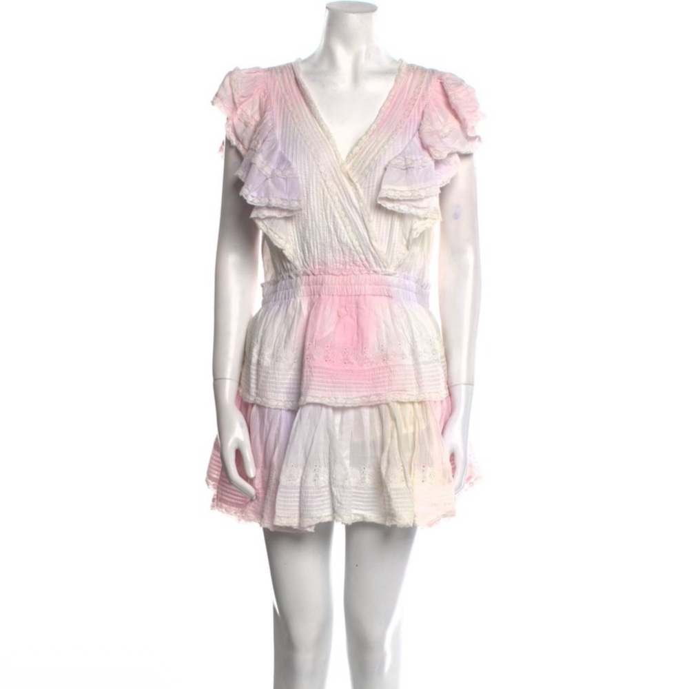 Designer LoveShackFancy Mini Dress, white w/ pink & purple